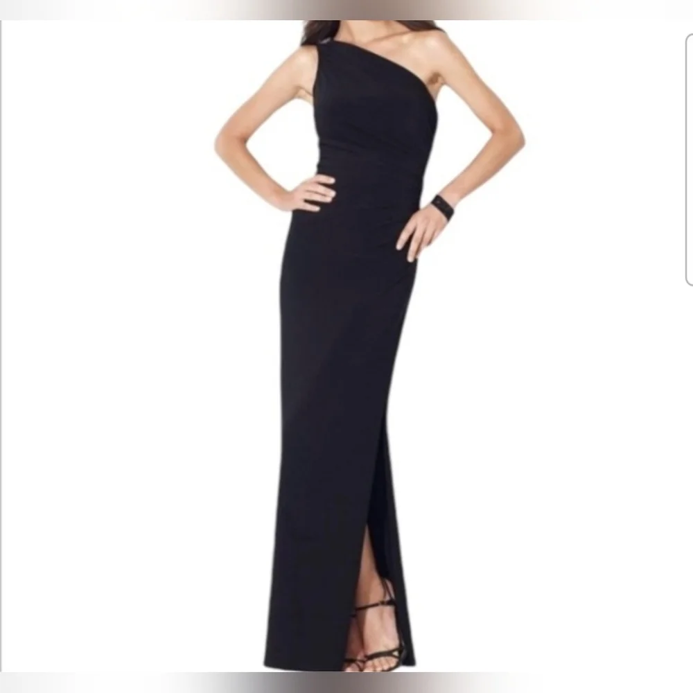 NWT Lauren Ralph Lauren Black One-Shoulder Ruched Gown 4 Tall Friendly Gala - Picture 16 of 16